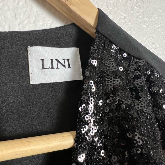 LINI NEW Black Stella Sequin Faux Wrap Surplice Jumpsuit Size XS - Picture 10 of 12